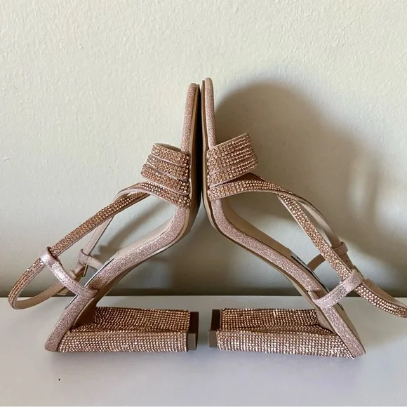Steve Madden David’s Bridal Shirah Crystal Block Heels Size 5.5 Pink Rose Gold - Picture 7 of 10